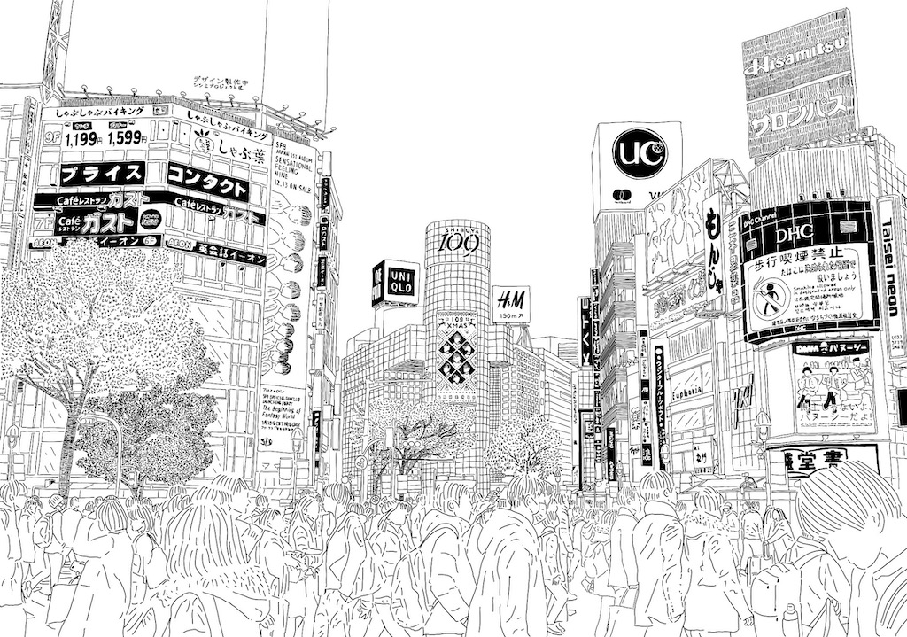 渋谷のスクランブル交差点のイラストを描きました Bordermegane Com